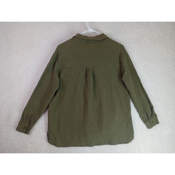 Bibi Crinkle Gauze Button Up High Low Shirt Olive Green Women's Small - Picture 8 of 13